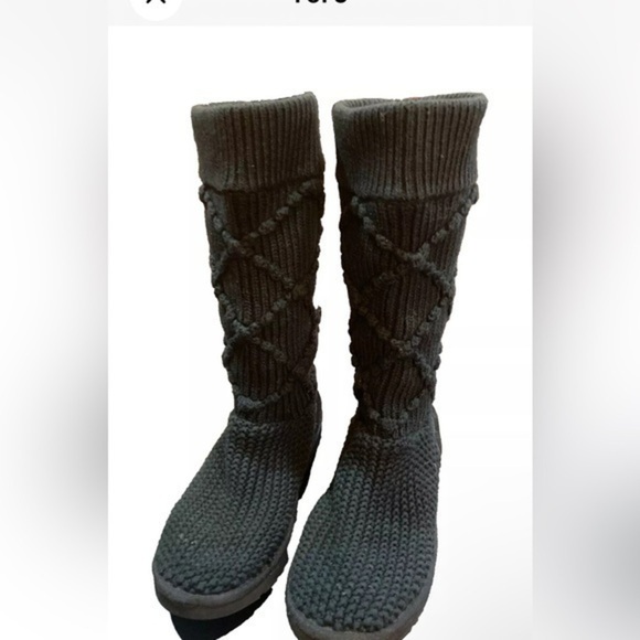 UGG Shoes - UGG Austrailia s/n 5879 Cardy Argyle Midcalf Black Knit Boot sz 7
